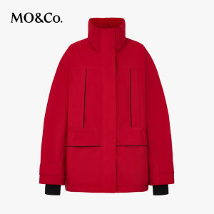 MoCo down Jacket New Winter 2024 Duck down Waterproof Windproof Warm Lining Red MBD4EINT06 Street Style Straight Cut Polyester Fiber