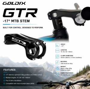 GOLDIX GTR MTB Stem 3D-Forged 7050 Aluminum Alloy -17 Degree Ultralight Mountain Bike Handlebar Stem 31.8mm High Strength Cyclin
