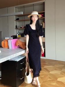 SUSHE | Vintage Dotted U-neck Flounce Sleeves Lace Mermaid Dress