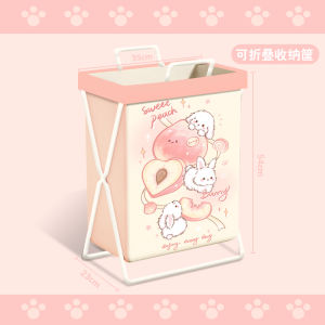 Foldable Peach Rabbit Dirty Laundry Basket Wall Hanging Bathroom Home Use Student Dormitory Dirty Clothes Storage Basket