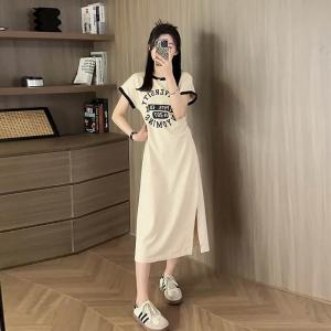 Black Summer Petite French Style Flowy Slit Dress