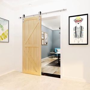 Brushed Nickel Barn Door Hardware Kit - Heavy Duty Sliding Track Hardware Kit Smoothly and Quietly Hanger Roller Flat Track Kit