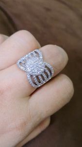 Cincin Perak Wanita Kristal JF6 Titanium 22K (Emas)