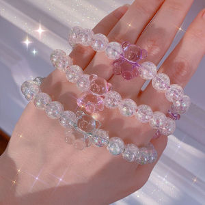 Fy💙 Tali Rambut Gelang Beruang Kristal Lucu / Aksesoris Rambut Gelang Cincin Rambut Mutiara Halus