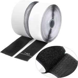 Black Self Adhesive Hook and Loop Tape Roll Strong Sticky Back Velcro for DIY Home Organization Cable Ties Wall Mounting