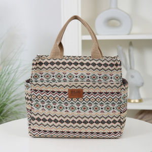 New products thickened jacquard fabric handbag large-capacity portable storage bag lunch bag ethnic style