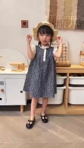 Đầm Bé Chất Đũi Hoạ Tiết Hoa Nhí Tay Cánh Tiên Cực Xinh