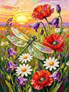 HUACAN Diamond Mosaic Novelties 2027 Poppy Flower Diamond Painting Dragonfly Daisy Floral Sunset Landscape Home Wall Decor