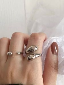 S925 Silver Cross Ring for Women Simple Geometric Waterdrop Smooth Open Finger Ring Fashionable Index Ring Trendy Jewelry