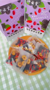 Wolfberry mulberry and red date tea. Combination of black and red wolfberries flower and fruit tea. Vitality restoring tea for men and women after staying up late.