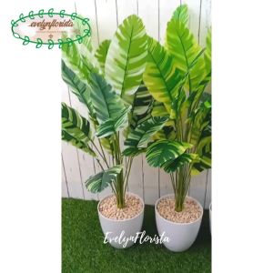 Pohon Plastik Daun Musa Florida X18 Semi Latex Artificial Pot Melamine Putih Tanaman Hias Dekorasi Sudut Ruangan Rumah