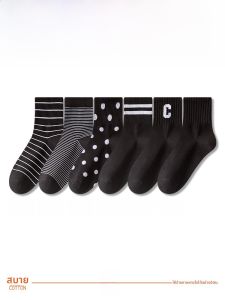 JINGCHI | ถุงเท้ากีฬาคอตตอนลายทางสำหรับผู้หญิงในฤดูหนาว ถุงเท้ากีฬาแบบลำลอง ดูดซับเหงื่อ ป้องกันกลิ่น ถุงเท้าสั้นสีดำ ถุงเท้าลำลอง