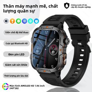 Đồng Hồ Thông Minh Quân Sự Chắc Chắn Dành Cho Nam 2025 Hỗ Trợ Gọi Bluetooth Theo Dõi Sức Khỏe Trợ Lý Giọng Nói AI Thể Thao Chống Nước Màn Hình Cảm Ứng AMOLED HD
