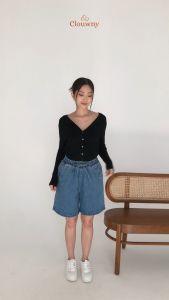 Clouwny Tia Denim Midi Shorts Denim Celana Jeans Pendek Wanita Korean Look