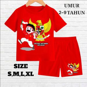SETELAN ANAK LAKI LAKI DAN PEREMPUAN MOTIF 17 AGUSTUS KEMERDEKAAN  INDONESIA 2-9 TAHUN