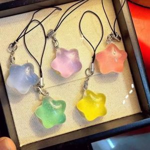 5Pcs Cute Shiny Star Pendant Mobile Phone Lanyard Keychain Bag Decoration Earphone Case Accessories Couple Gift