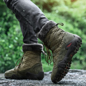 Giày Bốt Đi Tuyết Lông Vũ Dày Ấm Áp Cho Nam Mùa Đông Có Lót Lông Cừu Chống Trượt Chống Thấm Nước Cao Đến Giữa Bắp Chân