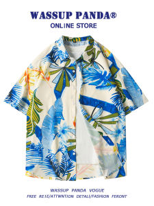 Wassup Panda Mens Ice Silk Thin Short Sleeve Shirt Hawaii Beach Couples Floral Shirt Jacket Lightweight Summer Casual Fashion