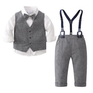 6 Size Children Gentleman Tuxedo Sets Photoshoot Costume Kids Boy Wedding Suit Set Boy Suspenders Bo