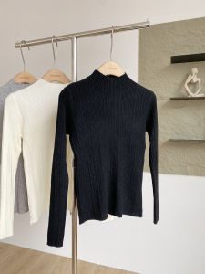 2024 Fall and Winter New Arrival K-style Silm Solid Color Versatile Slim-Fit Half-High Collar Long Sleeves Knitting Bottoming Shirt Tops Women
