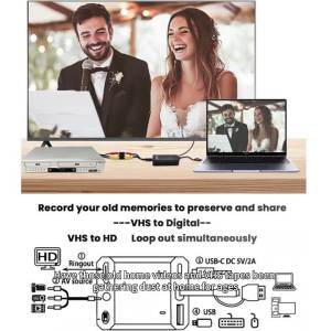 USB 2.0 Video Capture Card AV to HDTV Analog VHS Converter Digital TV DVD Recorder Support Windows Mac Linux for Video Recording