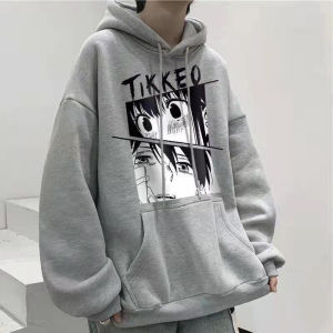 Anime Printed Mens Hooded Sweater Mens Autumn and Winter Plush Thickened Student Korean Fashion Port Casual Coat