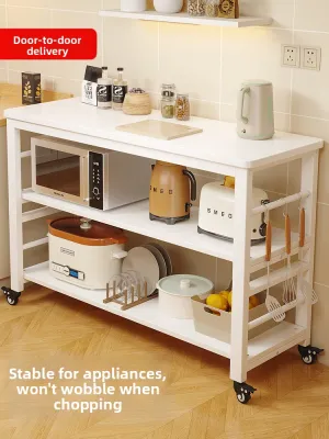 Kitchen Multi-Functional Stand with Wheels Mobile Cart Workbench Table Storage Rack Floor-Mounted Multi-Layer Organizer