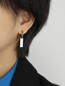 Fashionable Couple Earrings Simple Steel Bar Long Hoops for Men and Women without Piercings ly Baked Style