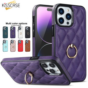 KISSCASE Ốp Điện Thoại Có Giá Đỡ Nhẫn Bằng Da Sang Trọng Cho iPhone 14 13 12 11 Pro Max Mini X Xs Max Xr Ốp Lưng Mềm Chống Sốc