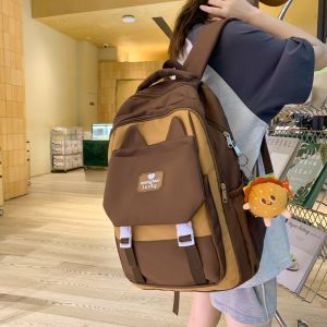 OUDENGPAI | Durable Brown Backpack For Junior High School Girls Large Capacity Waterproof Nylon Bag With Double Straps Fashionable Commuter Style
