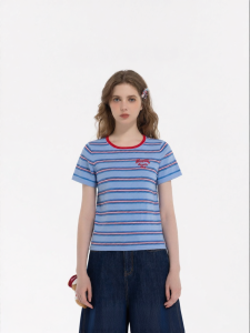 Vintage Contrast Stripe Short Sleeve Womens Knitwear