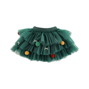 Warm Christmas Three-Layer Tulle Skirt for Girls Candy Fur Butterfly Knot Half Skirt Childrens Winter Fashion Cotton Blend Fabric