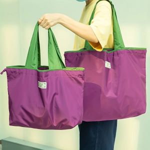 1-Pack Reusable Shopping Bag Large Capacity Foldable Drawstring Eco-friendly Storage Bag Casual Shopping Shoulder Bag