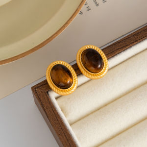 Salircon 3Styles Vintage Brown Oval Resin Bead Stud Earrings Women Irregular Gold Color Metal Earring Banquet Party Jewelry Gift