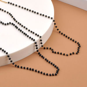Lokaer Elegant Black Bead Choker Necklace Handmade 316L Stainless Steel 4mm Crystal Glass Beads Fashion Jewelry Gift N25026