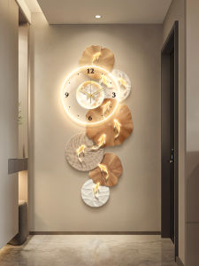 Nine Fish Pattern Entrance Painting Modern Light Luxury Lotus Corridor and Aisle Painting Fancy with Clock Luminous Mural