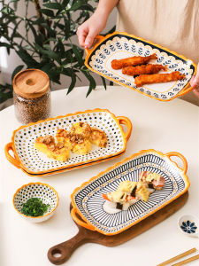 Đĩa Đựng Cá Bằng Gốm Cỡ Lớn Thiết Kế Hai Tai Phong Cách Bắc Âu Ấm Áp Đĩa Đựng Cá Hấp Nướng Trong Lò Vi Sóng Đĩa Đựng Thức Ăn Tròn