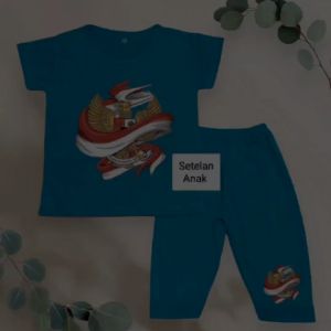 Setelan Anak Usia 1-8 Tahun Bergambar Garuda Lengan Pendek Bahan Babyterry