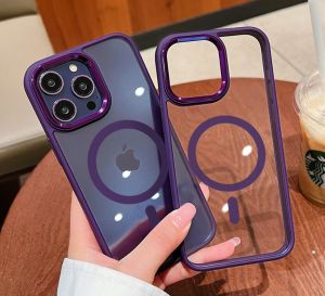 FLOVEME Plating Magnetic Phone Case For iPhone 14 13 12 Pro Max 14 Plus Metal Lens Frame Transparent Wireless Charging Back Cover For iPhone 14 13 12