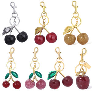 Delicious Crystal Red Pink Cherry Keychain Summer Fruits Cherries Pendant Keyring For Women Men Jewelry Bag Key Accessories Gift