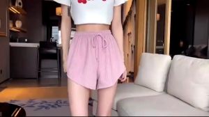 Quần Short Thể Thao Tăm Lưng Cao Ống Rộng Màu Pastel Phong Cách Ulzzang Thời Trang