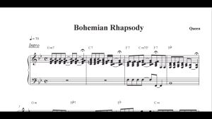 Lagu "Bohemian Rhapsody (Queen)"/ sheet music/ lyric/ music score/ musik piano dan gitar/ chord/