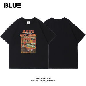 Vintage Style Mens Cotton T-Shirt round Neck Short Sleeve Print Base Shirt American Casual Summer Fashion Trend Brand