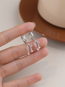 OUGUI | Sterling Silver Cubic Zirconia Tassel Bow Earrings for Women