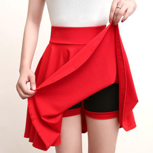 QZ63 solid color A-line short skirt with safety pants 2-in-1 pleated anti glare puffy skirt