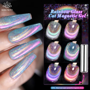 BORN PRETTY 10ml Rainbow Glass Cat Magnet Gel Nail Polish Double Light Sparkling Glitter Soak Off Varnis Semi Permanent Nails
