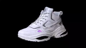 YEE Korean White Sneakers for Men High-top Fashion Sports Rubber Shoes Waterproof Non-slip