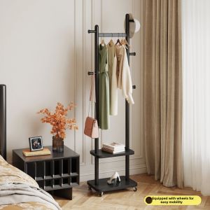 TINGXU | Vintage French Style Mobile Clothes Rack With Laundry Basket