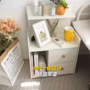 โต๊ะข้างเตียง ตู้ข้างเตียง ชั้นวางของ โต๊ะอเนกประสงค์ เฟอร์นิเจอร์ห้องนอน 2 ชั้น แบบ 2 ลิ้นชัก