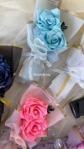 TERMURAH 2pcs bunga mawar buket Buket mawar 2 tangkai mini pita satin mawar rose buket